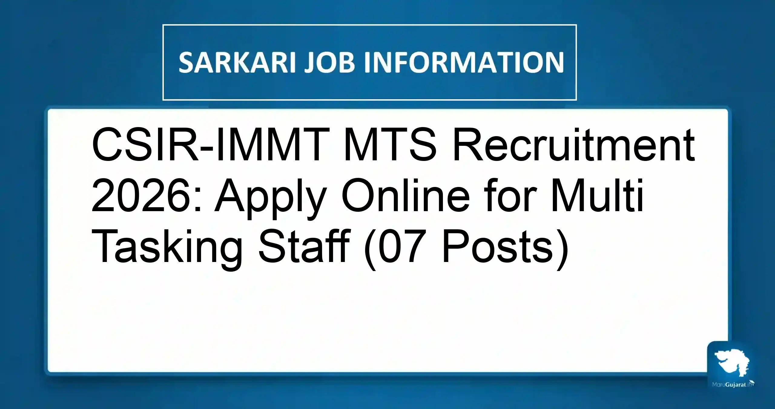 CSIR-IMMT MTS Recruitment 2026