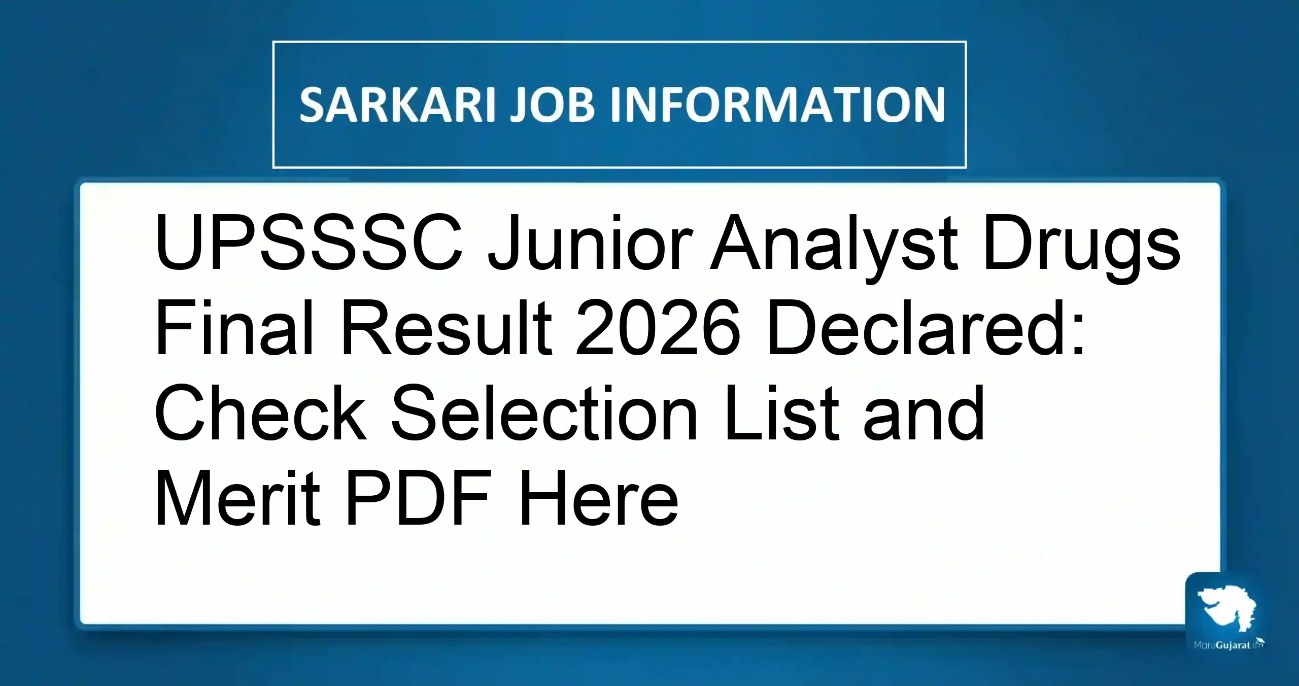 UPSSSC Junior Analyst Drugs Final Result 2026